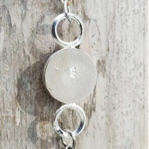 Round Turquoise Cabochon Sterling Silver Chain Bracelet shown from the back of the setting with .925 stamped on back