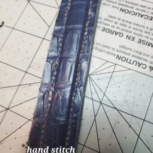 Blue Alligator Leather Bracelet on the Fiskar mat showing alligator pattern and stitching