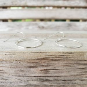 Slim Hammered Sterling Silver Hoops on French Wire Earrings shown from the bottom view