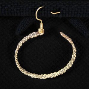 Braided Round Jeweler's Brass Hoop French Wire Earrings against a black backdrop.